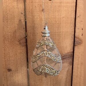 West elm mesh sparkly beaded tear drop Christmas ornament  Silver crystal